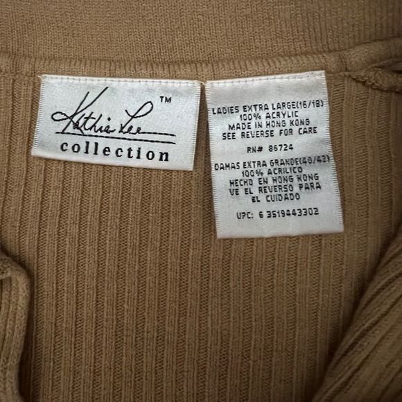 Kathie Lee Collection Womens Vintage Tan Collared V Neck Knit Sweater XL 16/18 - Picture 4 of 8